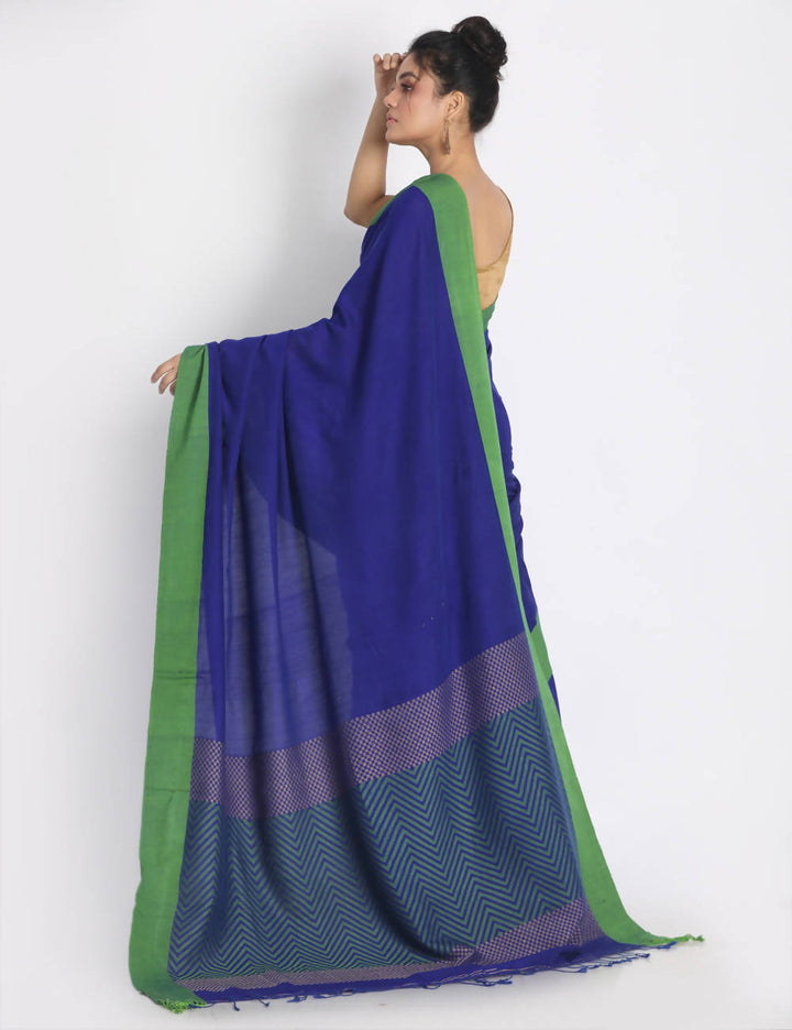 Bengal Navy Blue Handwoven Mulmul Cotton Saree