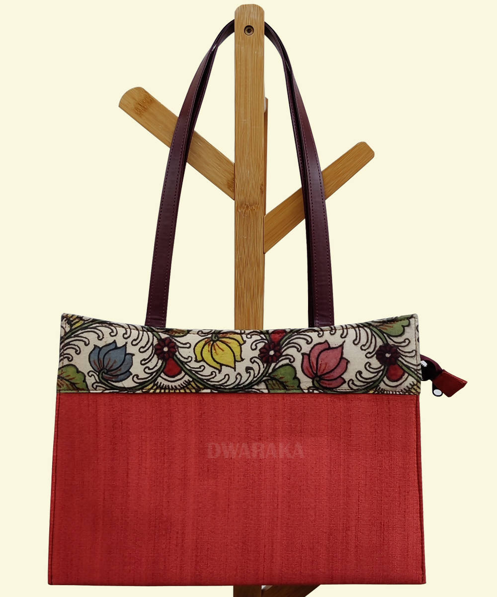 Multicolor - Handcrafted Kalamkari Block Printed Hand Bag with Leather Handle