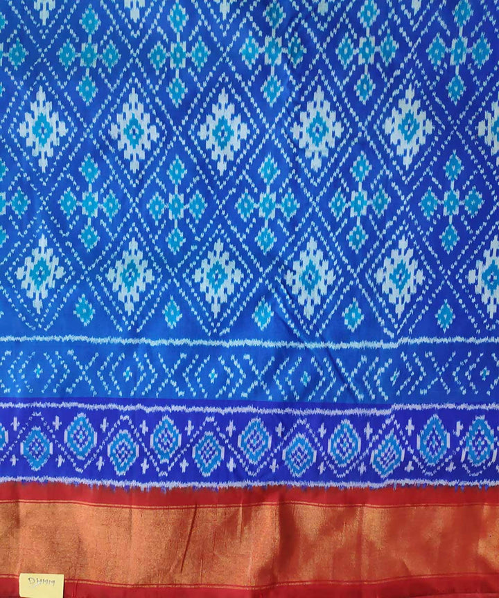 Blue and red handwoven ikkat silk pochampally saree