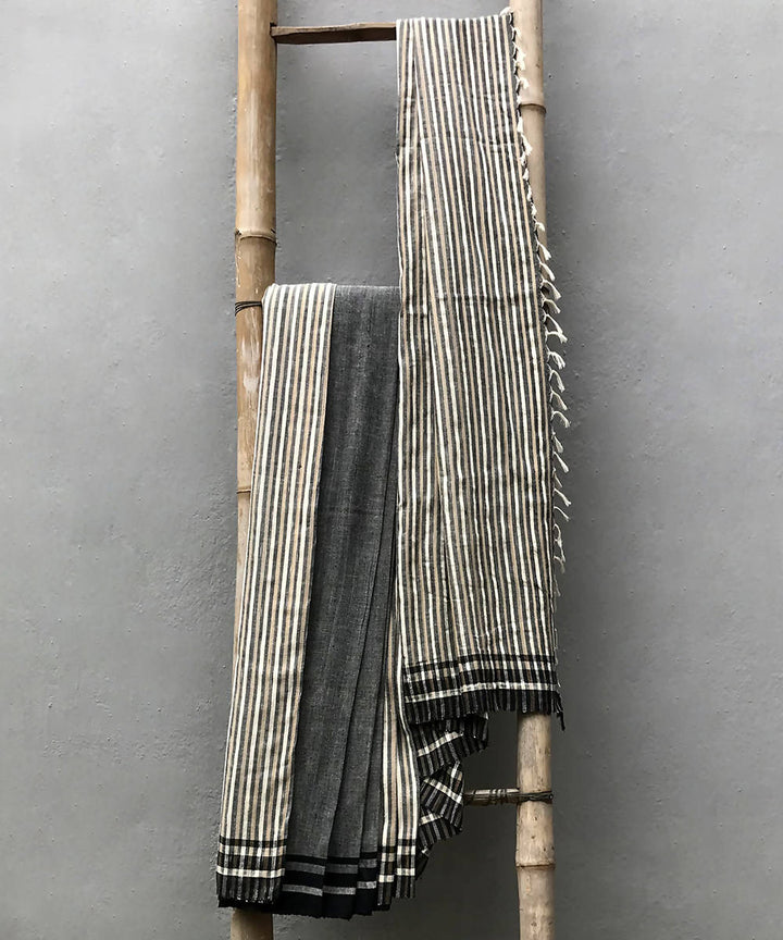 Black grey handwoven cotton silk saree