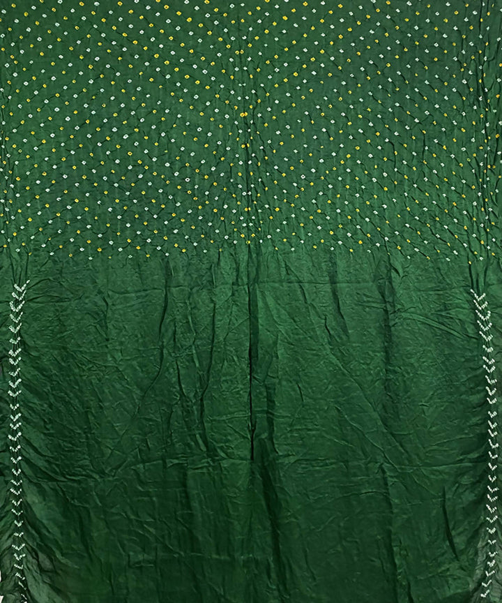 Olive green hand printed bandhani gajji silk saree