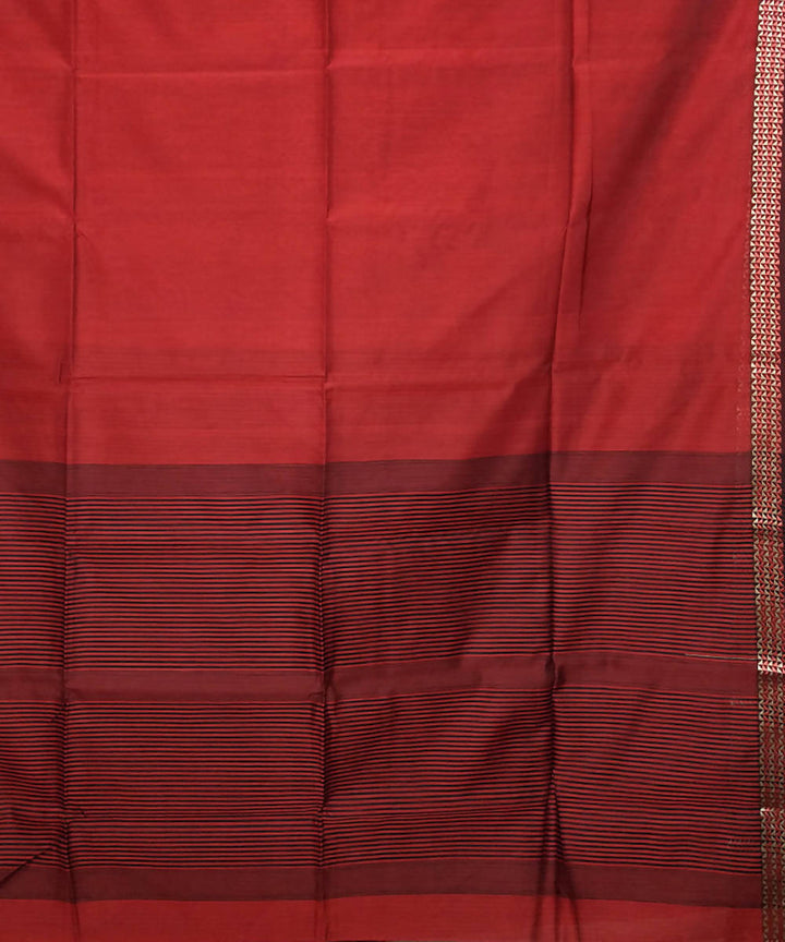 Cherry red handloom cotton silk maheshwari saree