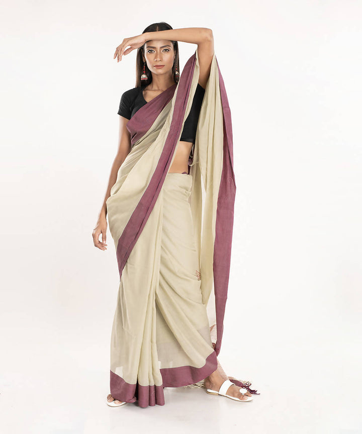 Beige handloom tangail bengal cotton saree