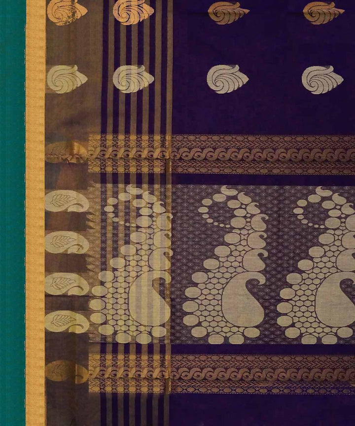 Navy blue handwoven salem cotton saree