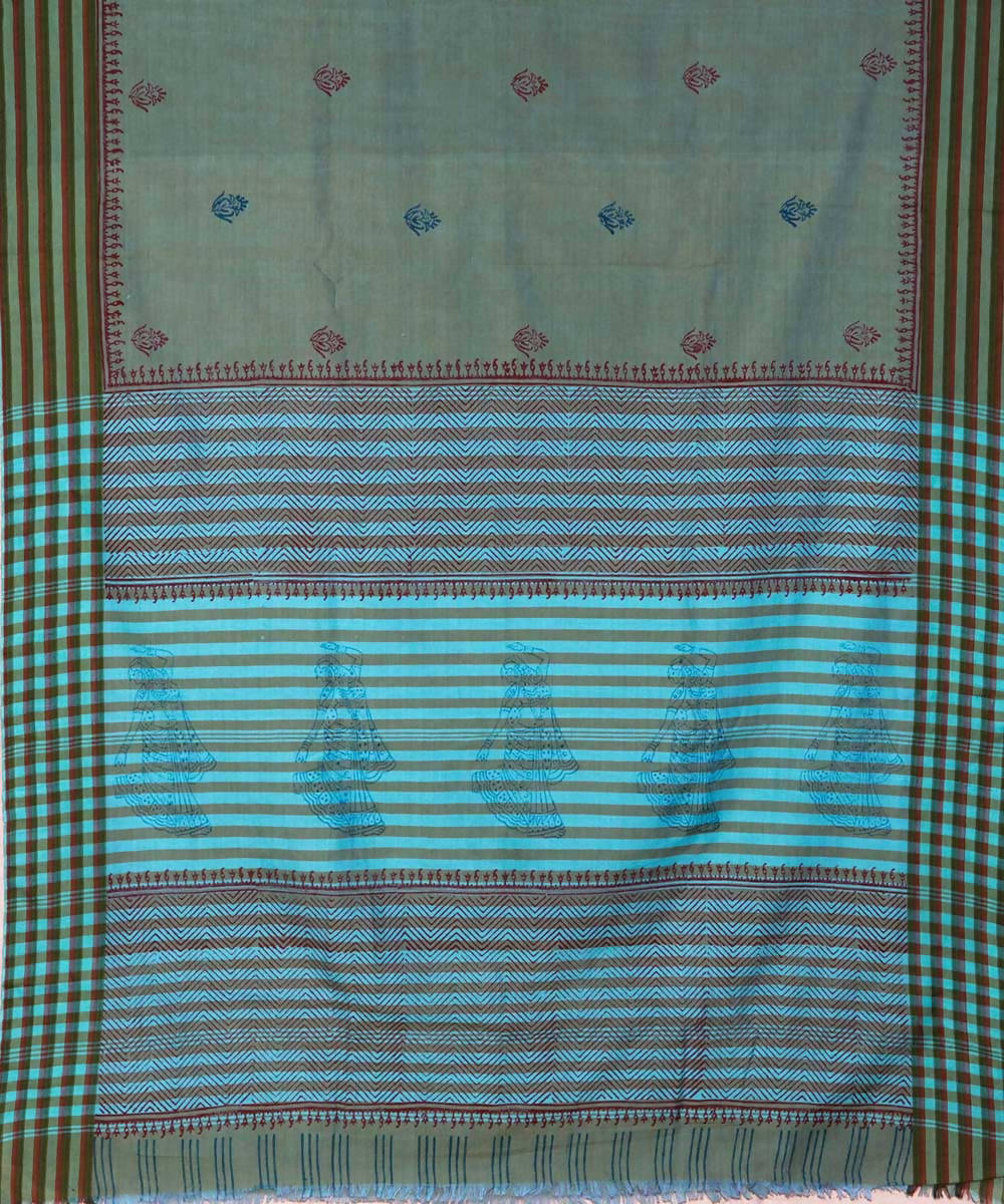 Multi colored handblock printed cotton saree