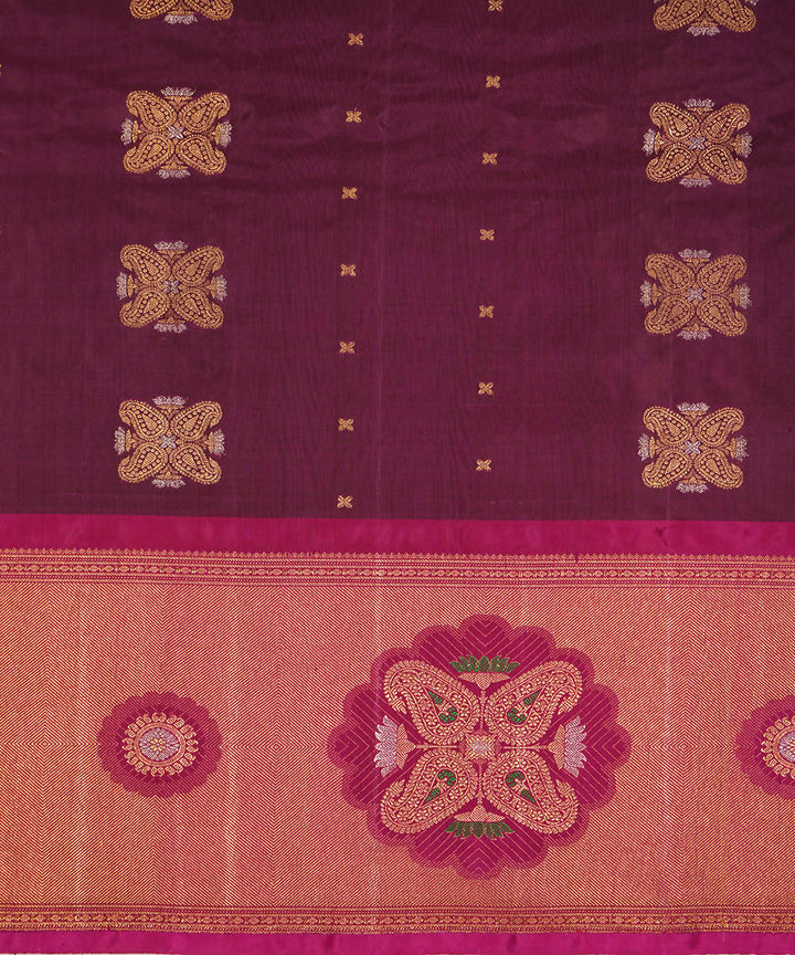 Dark maroon red handwoven silk gadwal saree