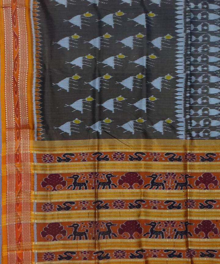 Handwoven moss green golden patli khandua silk saree