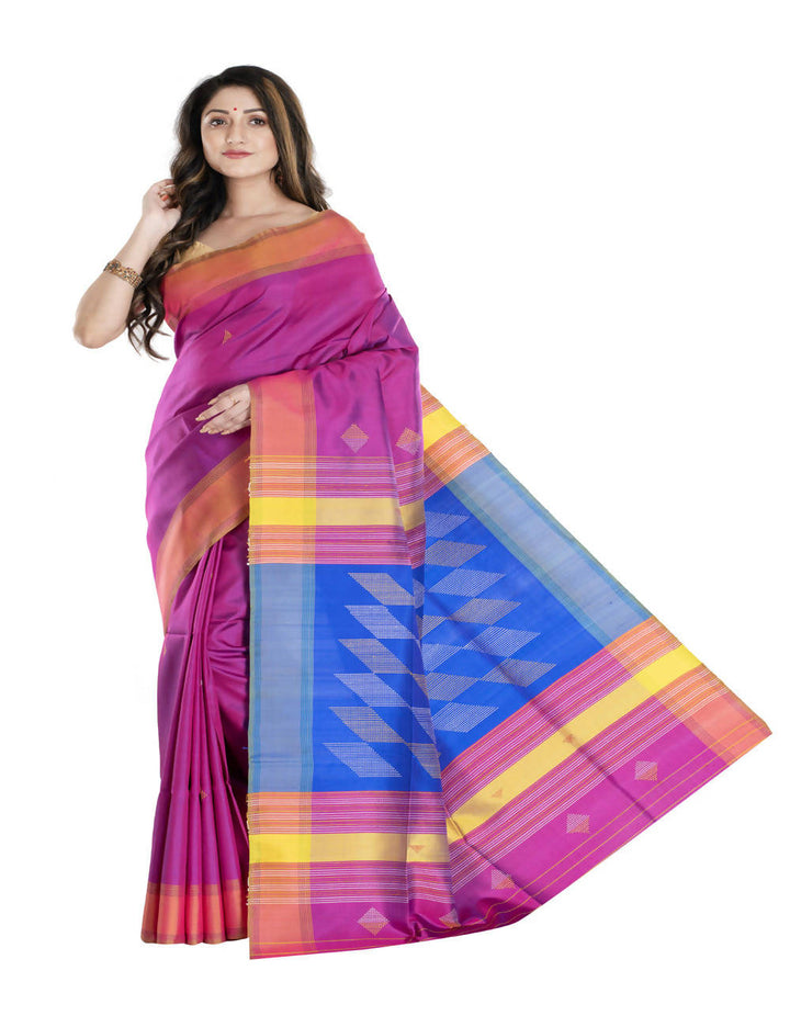 Purple pink bengal silk handwoven saree