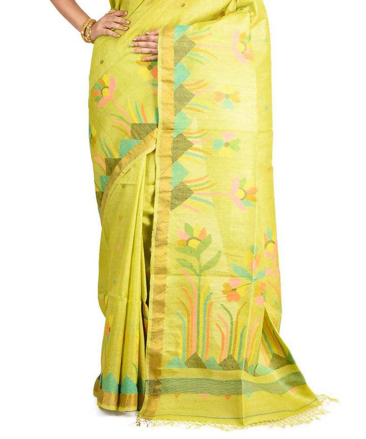 Resham shilpi bengal limegreen tasar saree with handwoven jamdani work