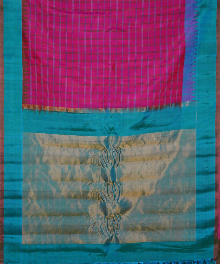 pink blue checks handloom gadwal silk saree