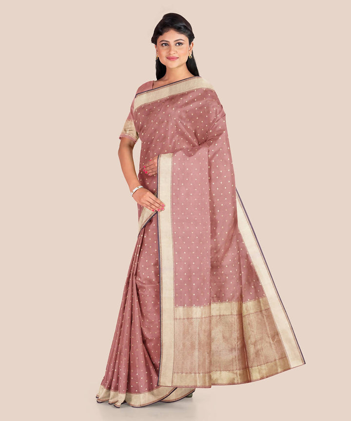 Dark peach handwoven silk katan banarasi saree
