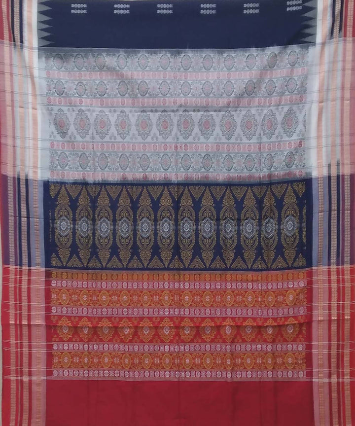 Navy blue handwoven bomkai cotton saree