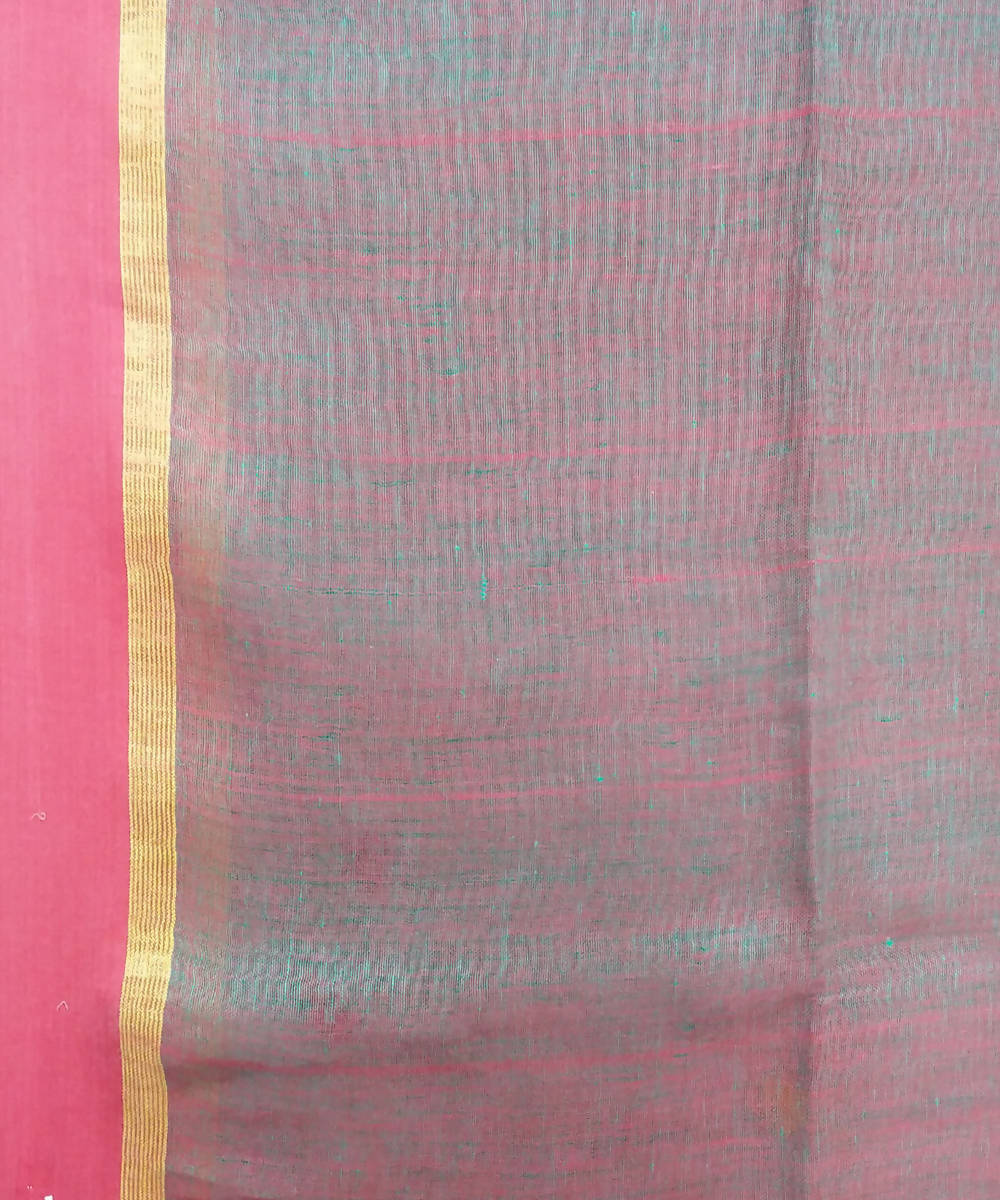 Green Handloom Linen Jamdani Bengal Saree
