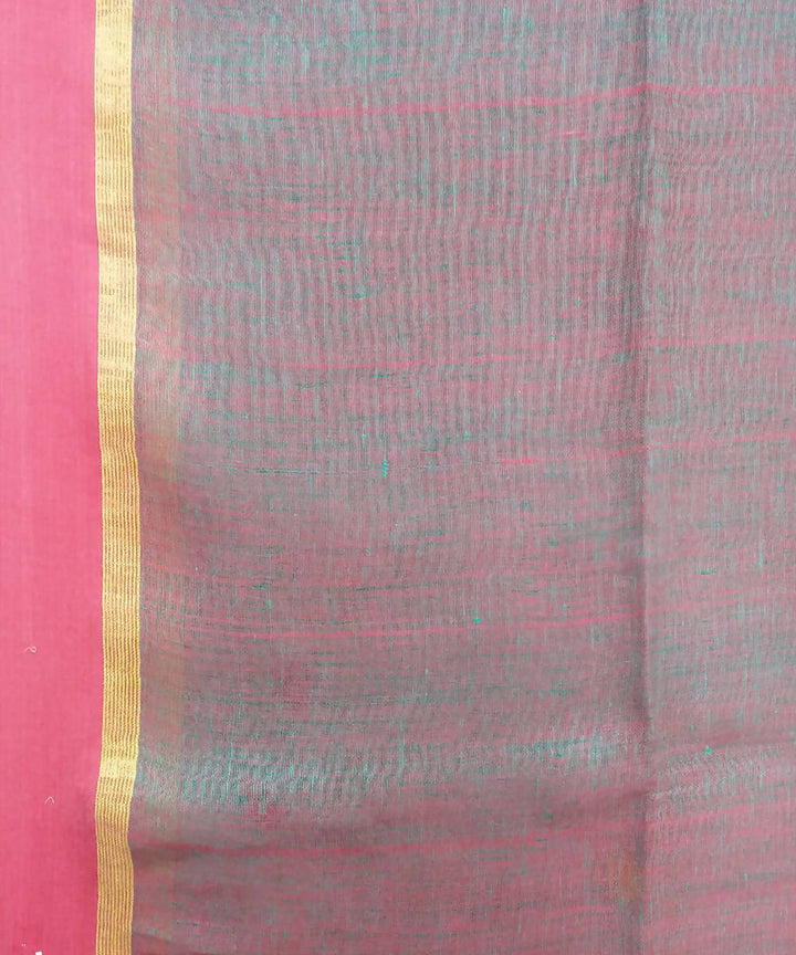 Green Handloom Linen Jamdani Bengal Saree