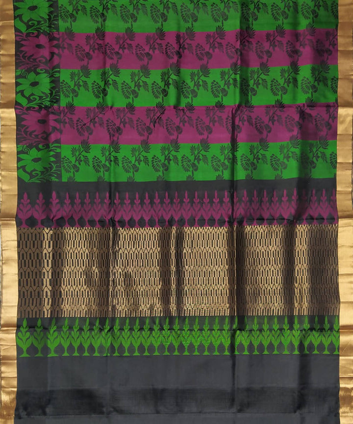 Black with floral motifs handloom soft silk saree