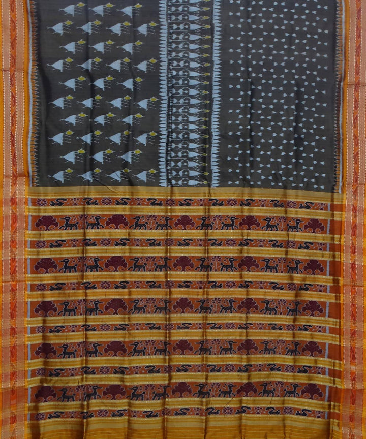 Handwoven moss green golden patli khandua silk saree