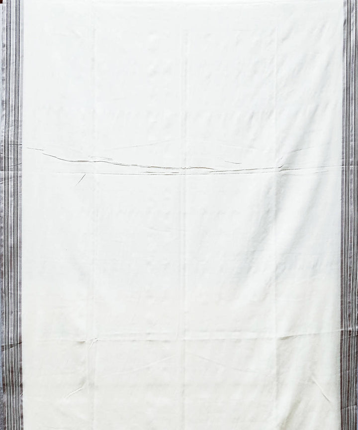 White grey handwoven extra weft cotton saree
