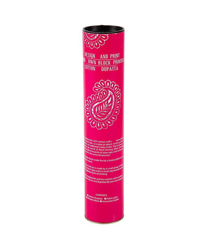 Handmade Wooden Paisley Block Print DIY Craft Kit Dupatta(Pink)