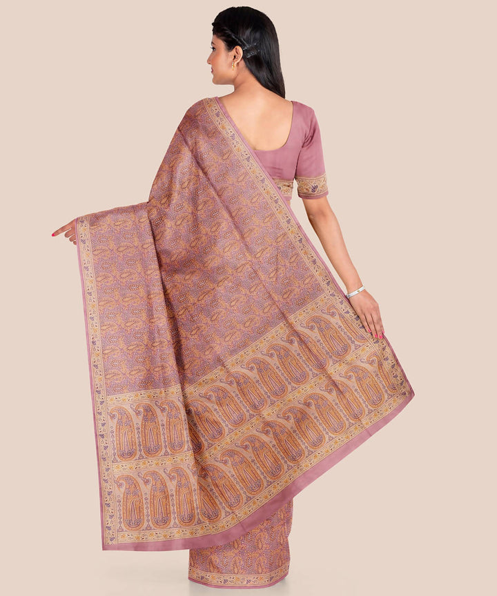 Dark peach handloom silk katan banarasi saree