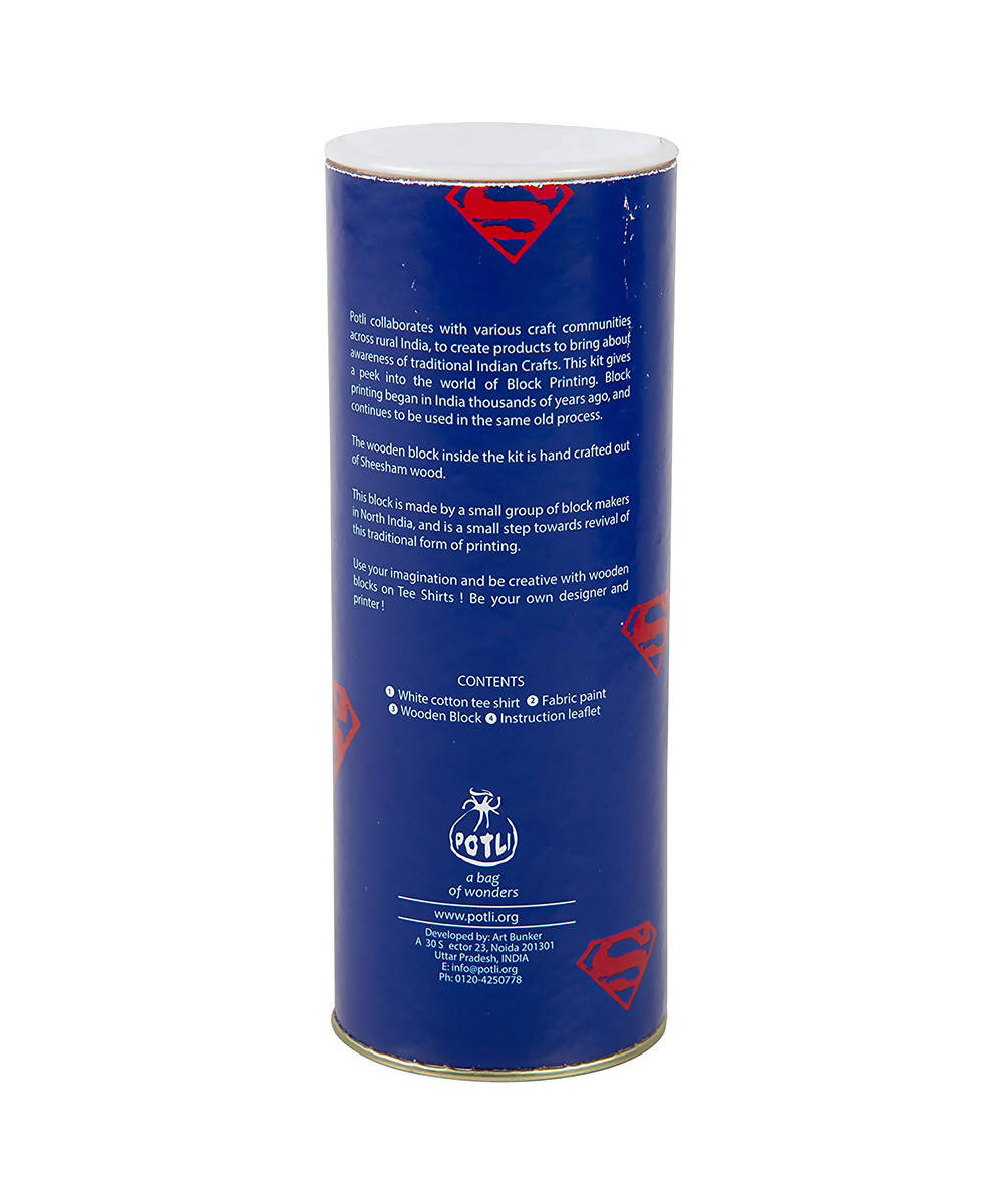 Handmade Wooden Block with blue Superman Print DIY T-Shirt Craft Kit