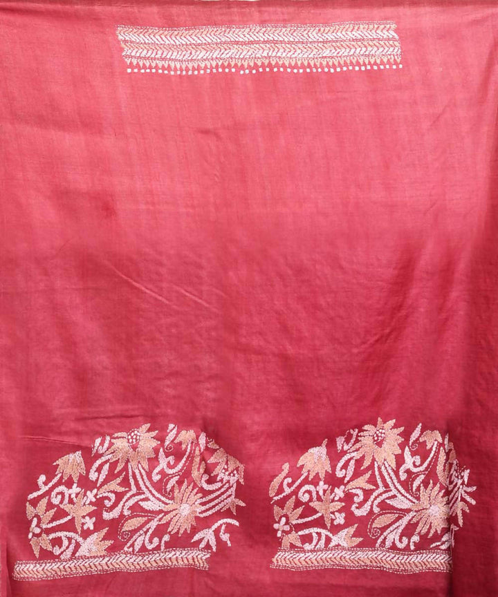 Maroon exclusive bengal tasar saree with hand embroidery work