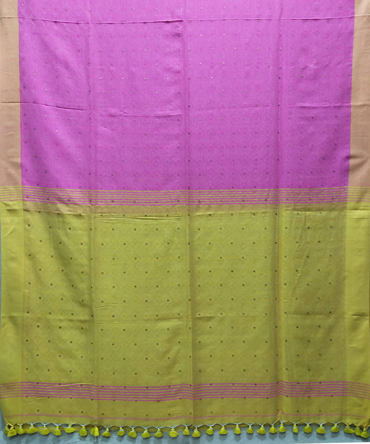 Pink yellow handwoven cotton saree