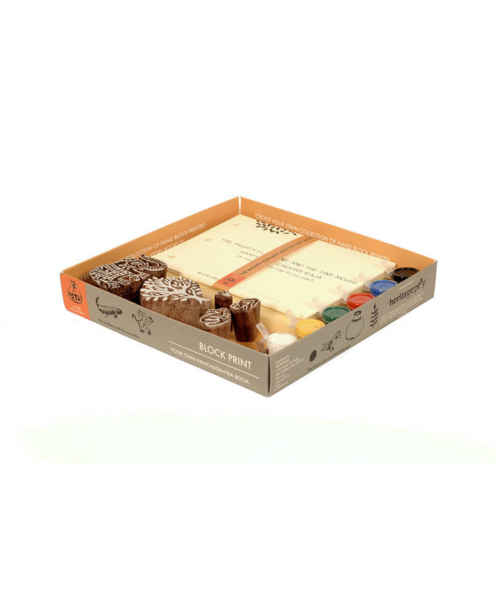 Wood Block Print DIY Craft Kit Panchatantra (Mighty Elephant and Mouse)