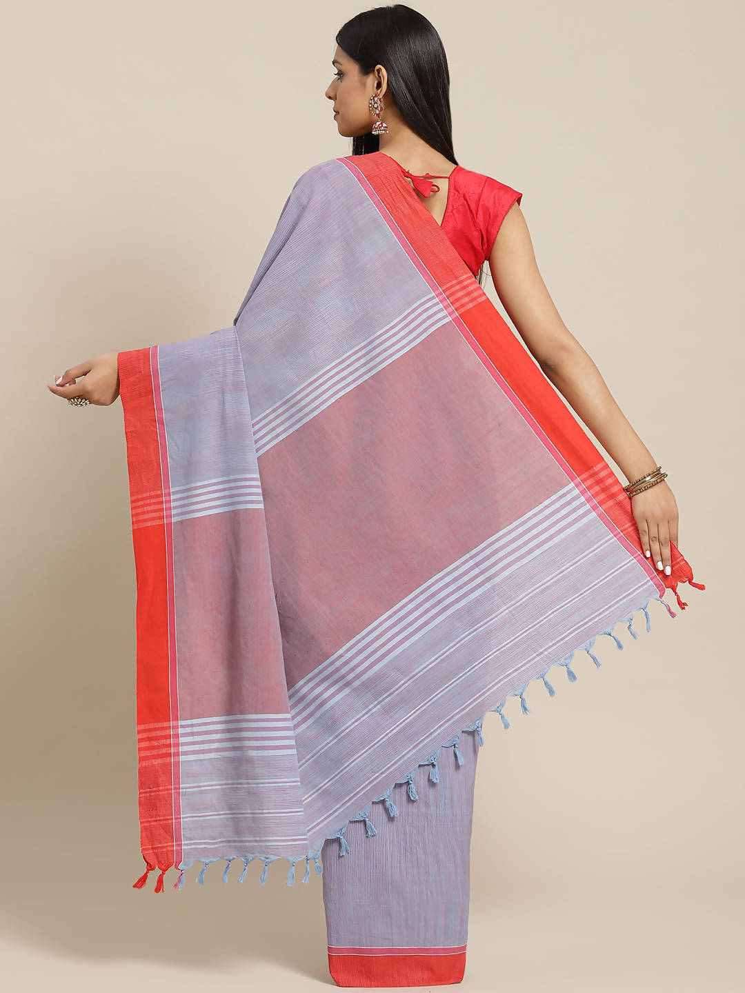 Biswa bangla handwoven blue and red begumpuri cotton saree