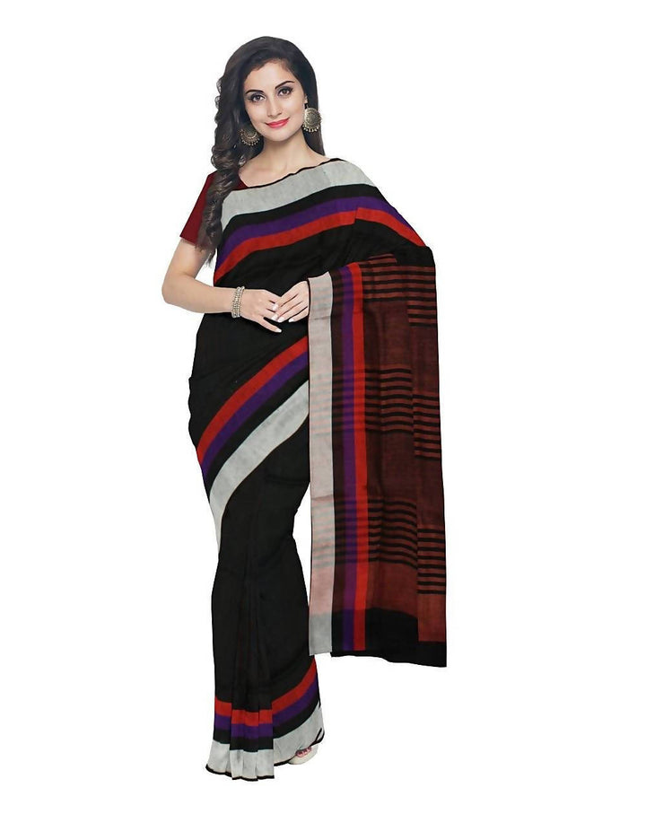 Black with Red Handwoven Linen Saree