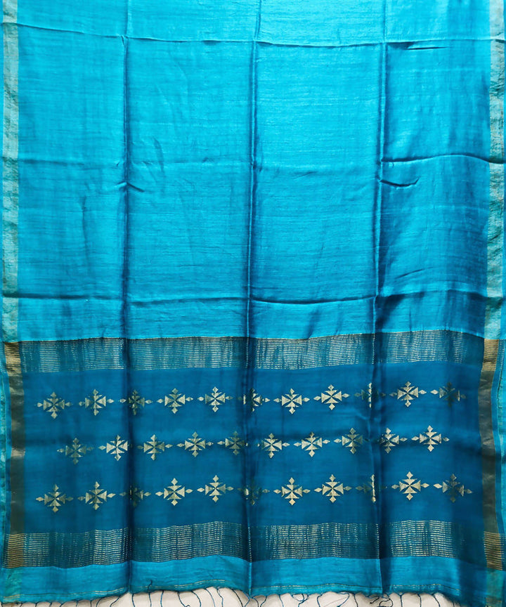 Light and dark blue handwoven matka silk jamdani saree