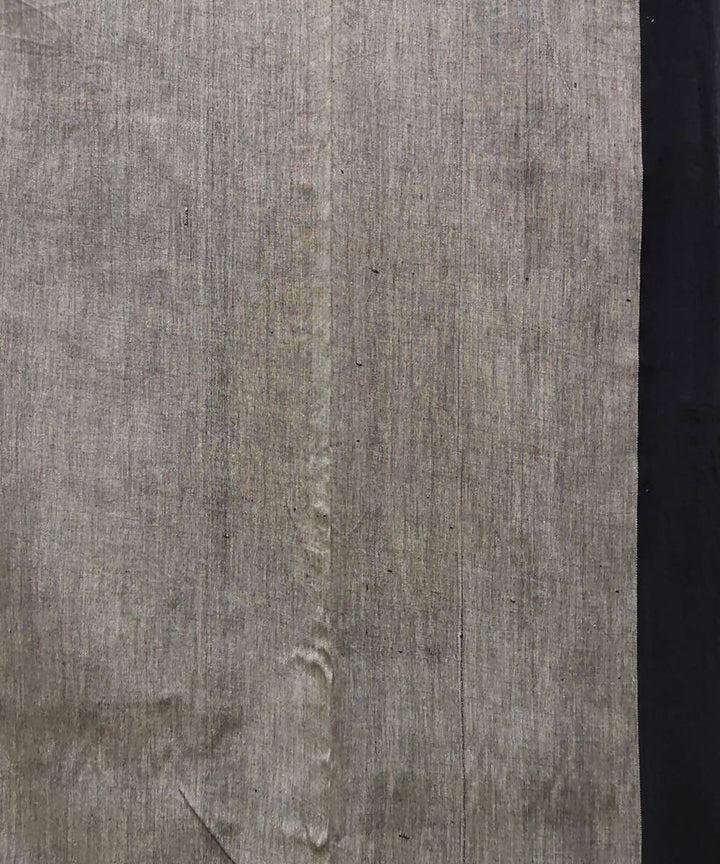 Beige black handwoven cotton handspun saree