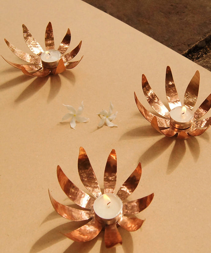 Handmade copper sunflowertea light