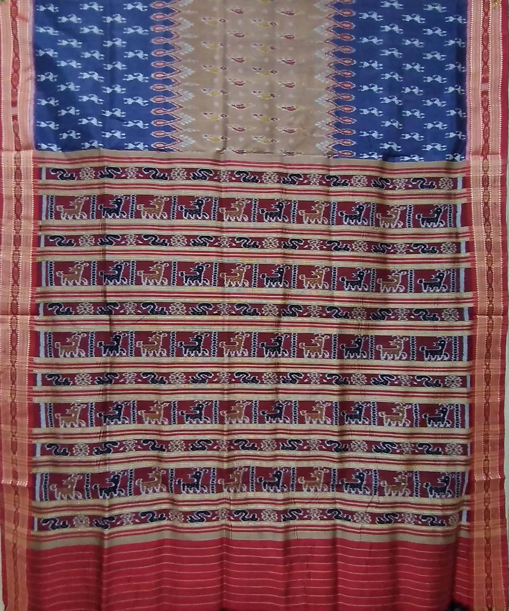 Multi color red handwoven silk khandua saree
