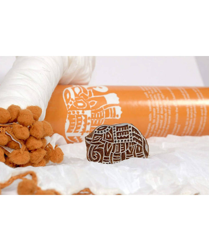 Handmade Wooden Elephant Block Print DIY Craft Kit Dupatta (Orange)