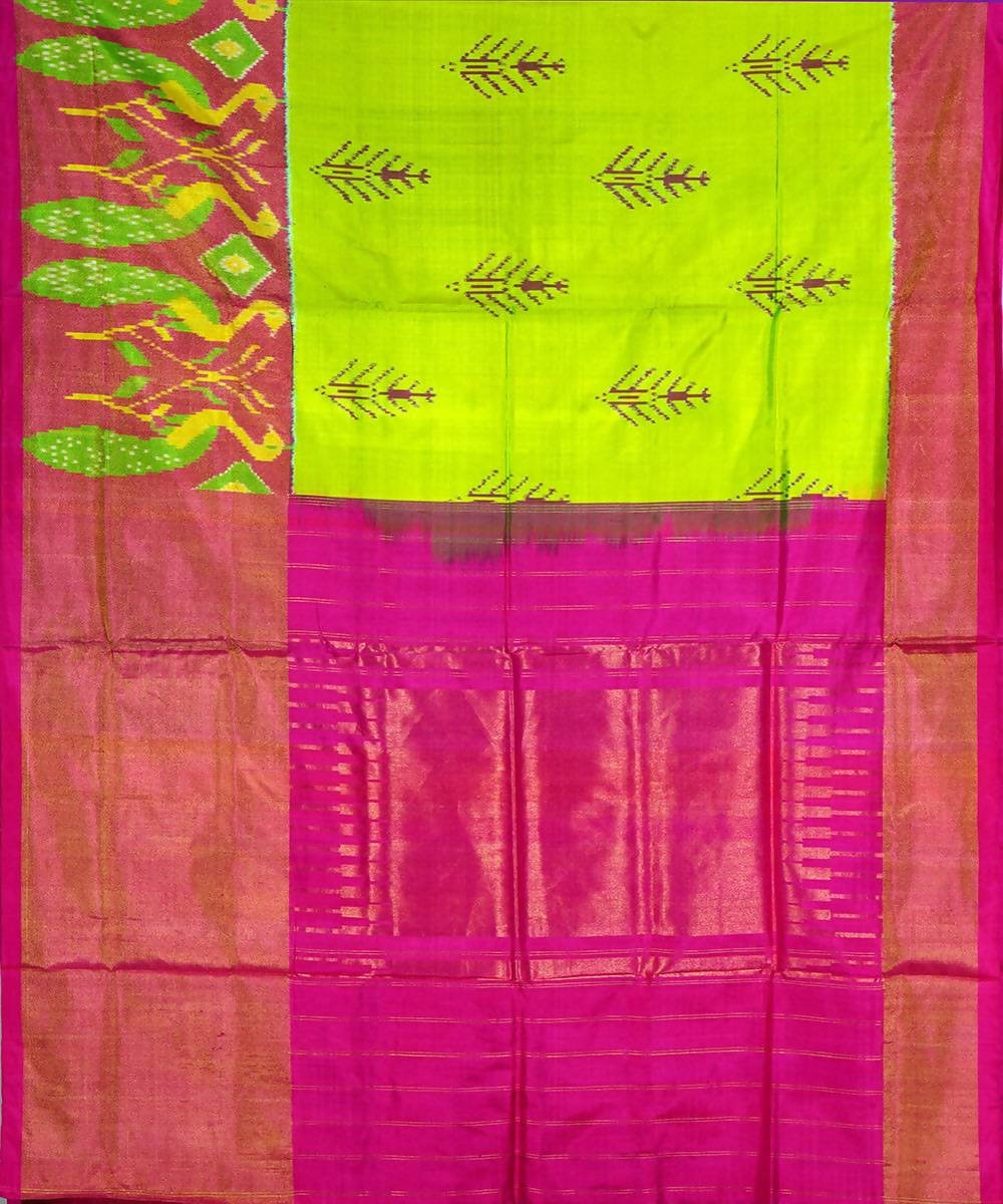 Lime green handloom silk pochampally saree