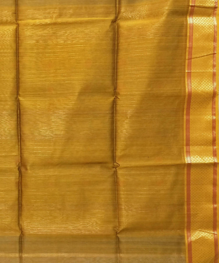 Dark cerulean blue golden handwoven cotton silk maheshwari saree