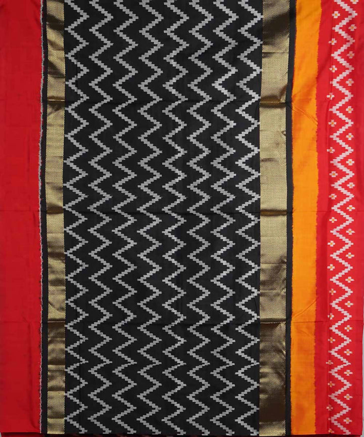 Charcoal black handloom silk ikat pochampally saree