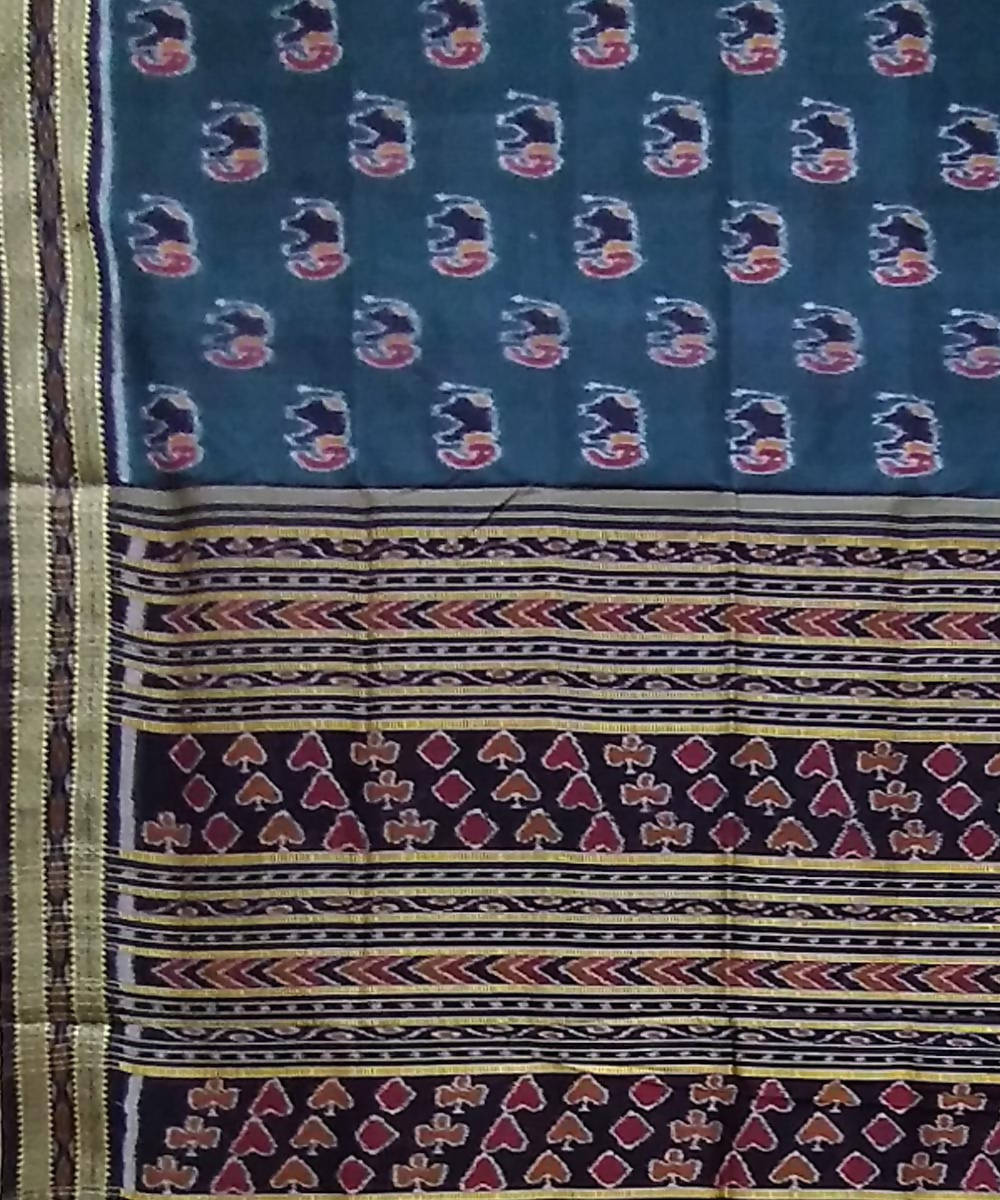 Grey black handwoven silk khandua saree