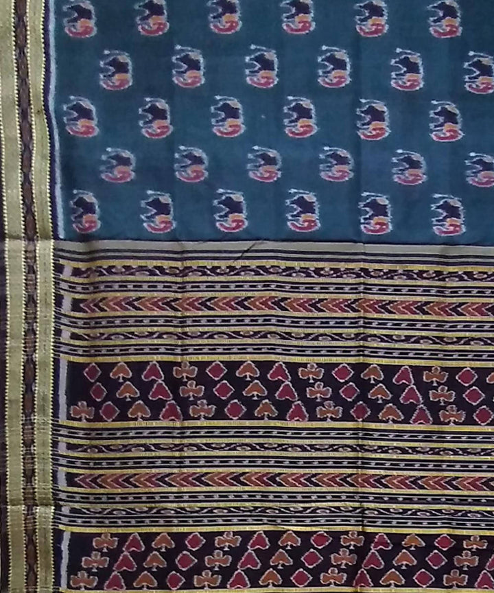 Grey black handwoven silk khandua saree