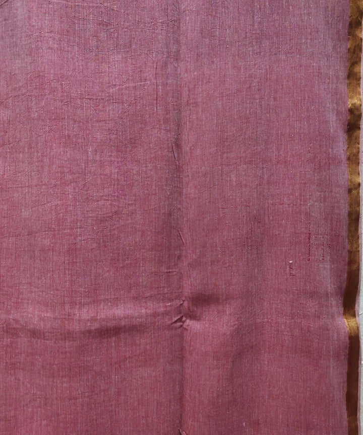 Grey red handloom muslin cotton saree