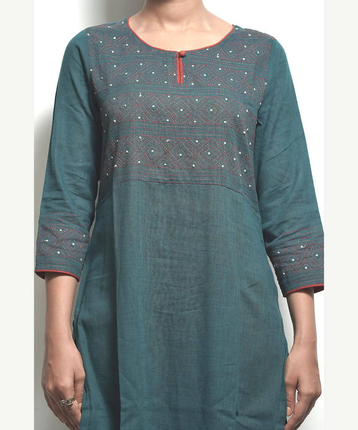 Green tanka work long cotton kurta