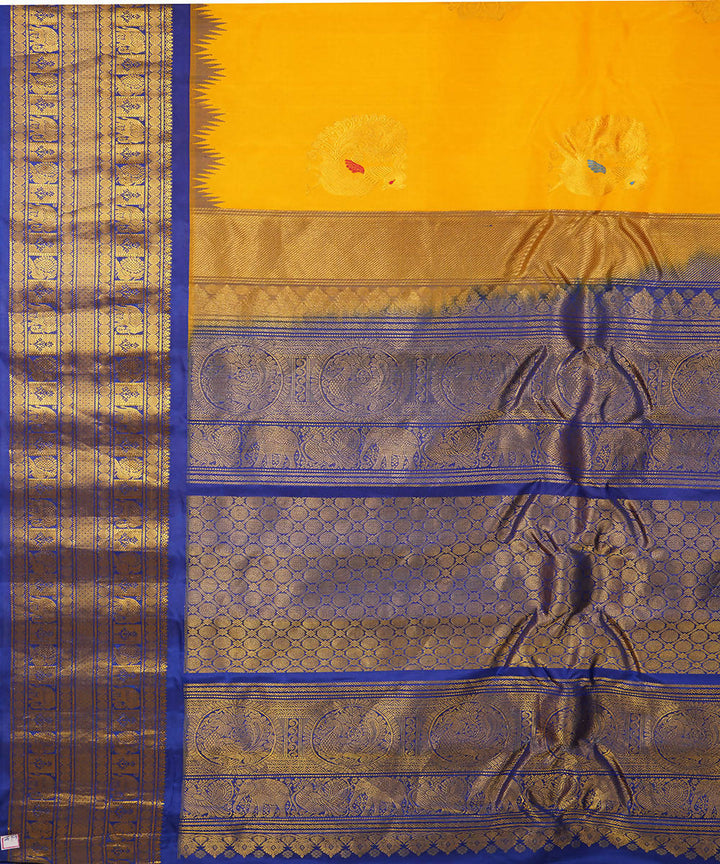 Yellow handwoven silk gadwal saree