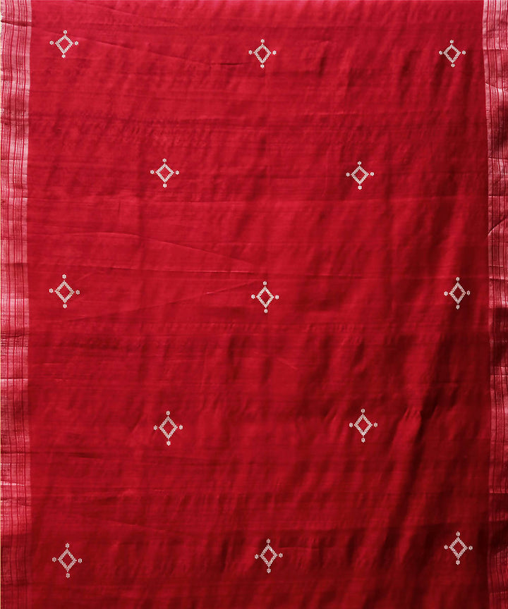 Maroon white handwoven mulberry silk baavanbuti saree