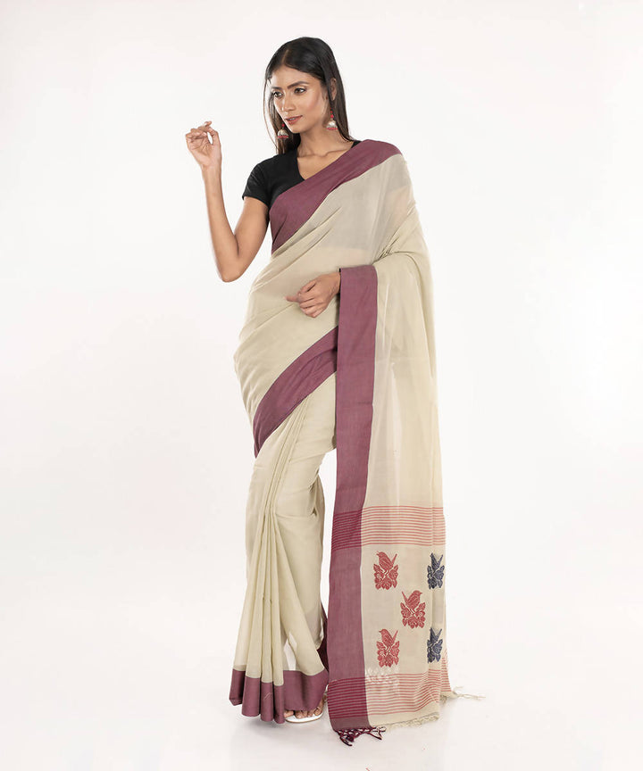 Beige handloom tangail bengal cotton saree