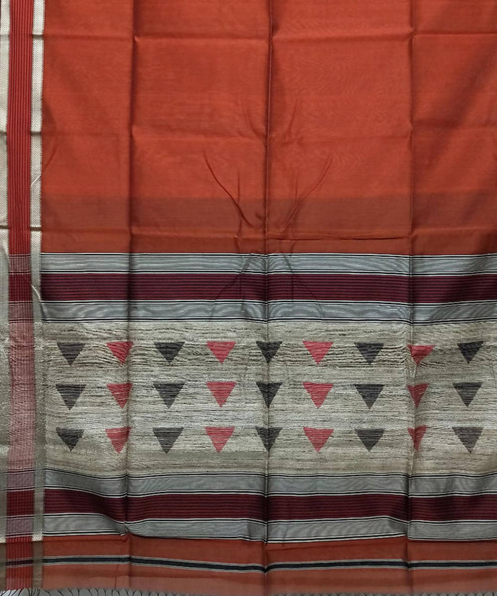 Dark pastel red handwoven cotton silk maheshwari saree