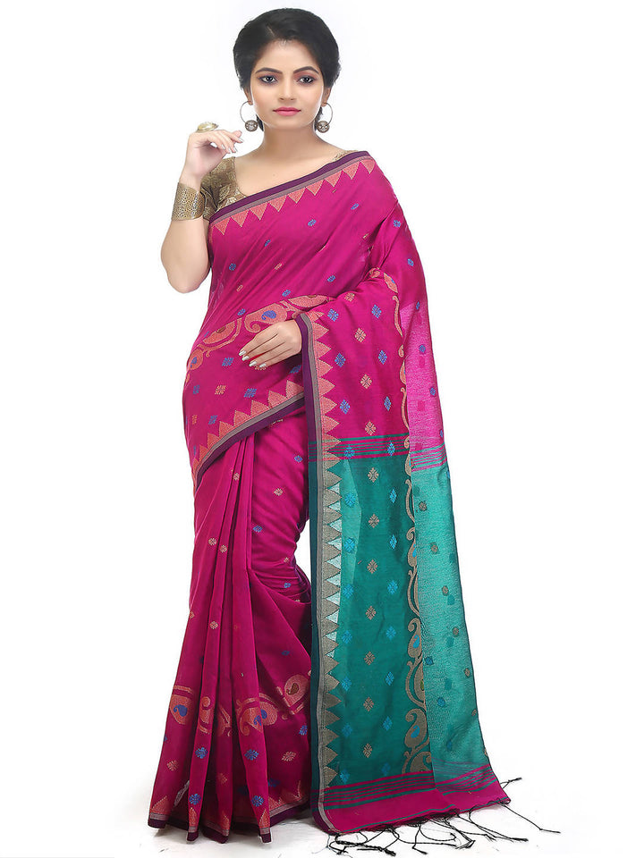 Pink raja bengal handloom extraweft work saree