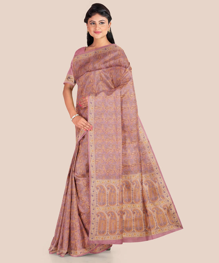 Dark peach handloom silk katan banarasi saree