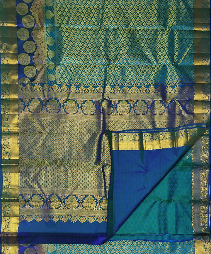 Blue and teal handloom kanjeevaram bridal silk saree