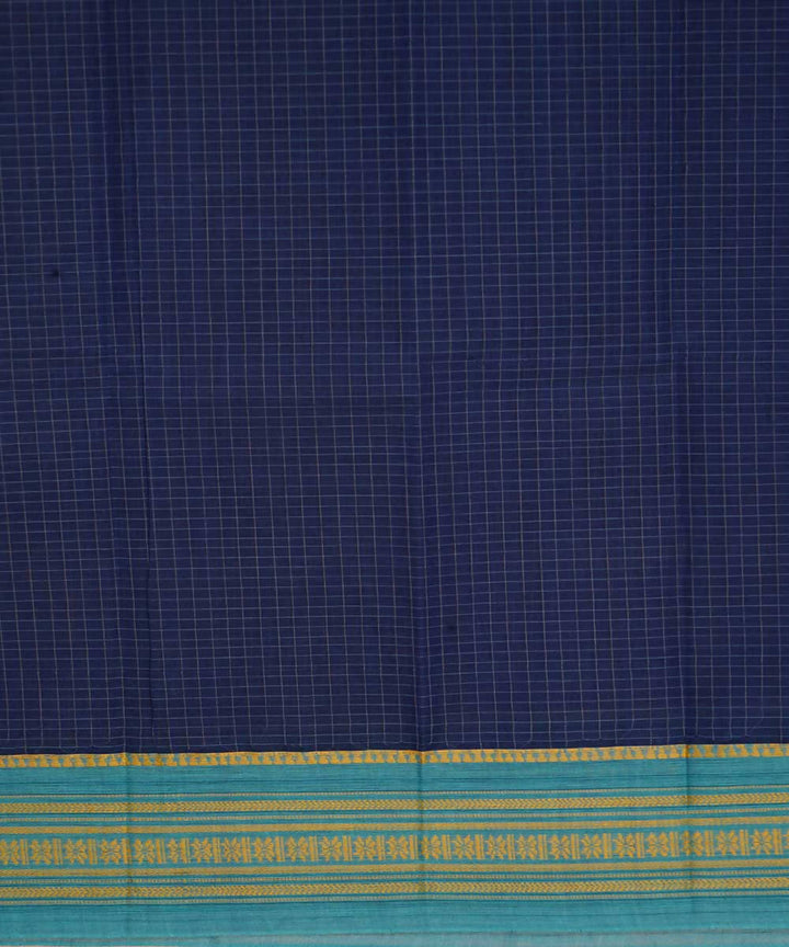 Dark navy blue handwoven cotton narayanpet saree