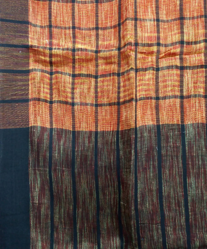 Rust and Yellow Tie Dye Handloom Linen Bengal Saree